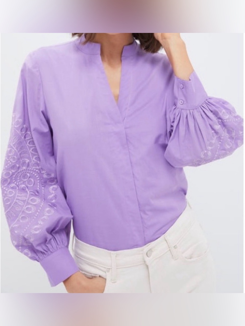 Hyacinth House Lavender Embroidered Wisteria Blouse Sz Small Long Sleeves